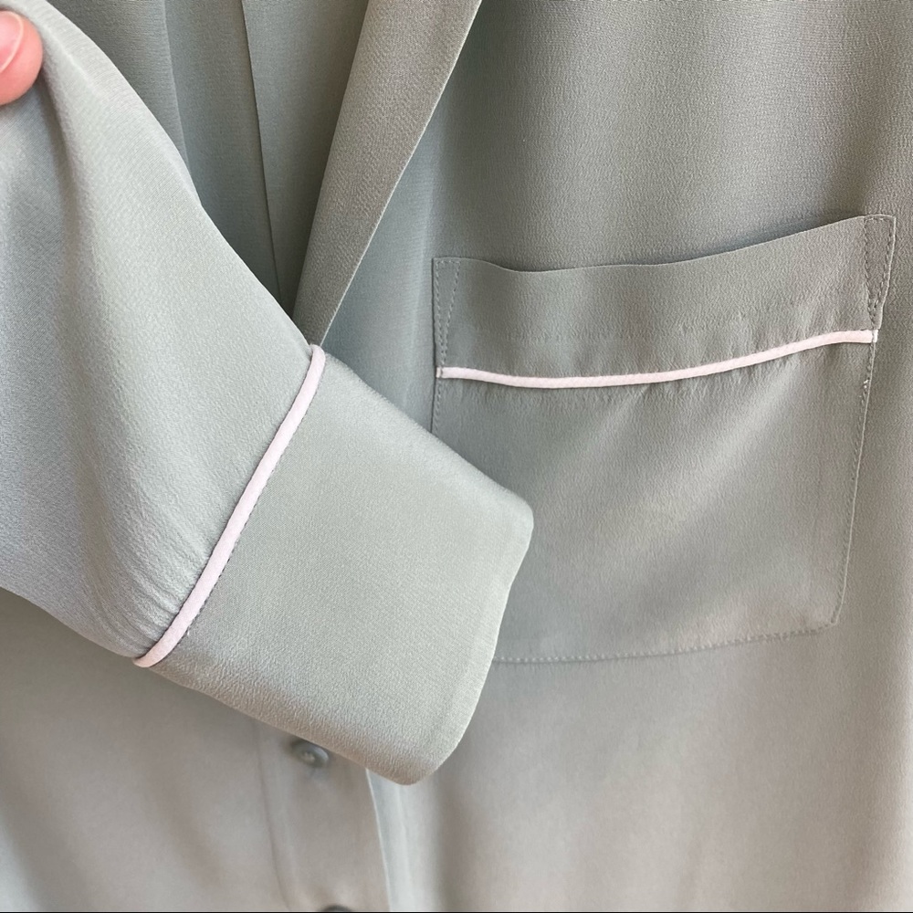 Equipment Keira Piped Sage Green Silk Button Down Shirt Women Size XS - Picture 11 of 12